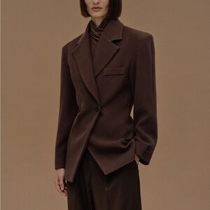 NANGY DOUBLE BREASTED CINCHED BLAZER, PECAN